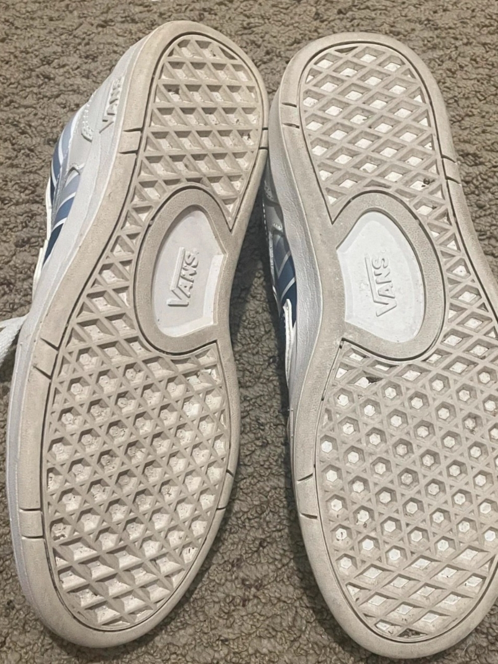 Vans Women's White Sneakers with Blue Side Stripe - Picture 2 of 5